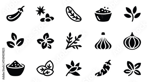 Collection of herbs and spices, vector illustration of various culinary ingredients for cooking, flavoring, and seasoning