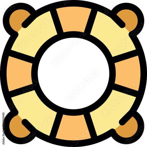 Yellow and orange lifebuoy floating on water, providing safety and rescue during emergencies