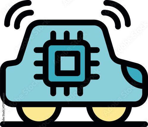 Self driving vehicle using artificial intelligence and emitting radio waves, symbolizing innovation in autonomous transportation