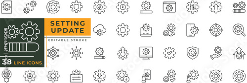 Settings Update line icon set with editable stroke. Vector illustration.
