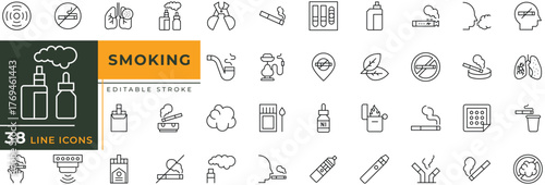 Smoking Update line icon set with editable stroke. Vector illustration.