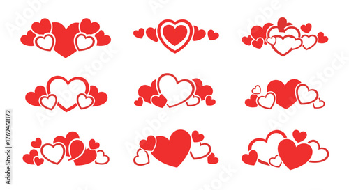 A collection of various red and outlined heart designs, perfect for expressing love and affection in romantic or celebratory contexts.