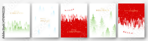 Winter holiday poster set, Christmas landscape greeting card