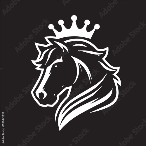 black and white horse wearing crown logo vector