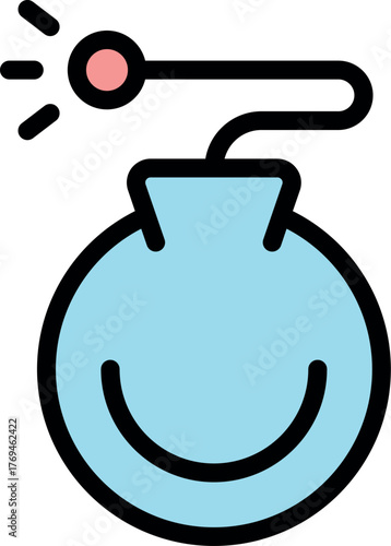 Cartoon round bomb exploding with lit fuse and smiling face, representing danger, explosion, and harmful pranks