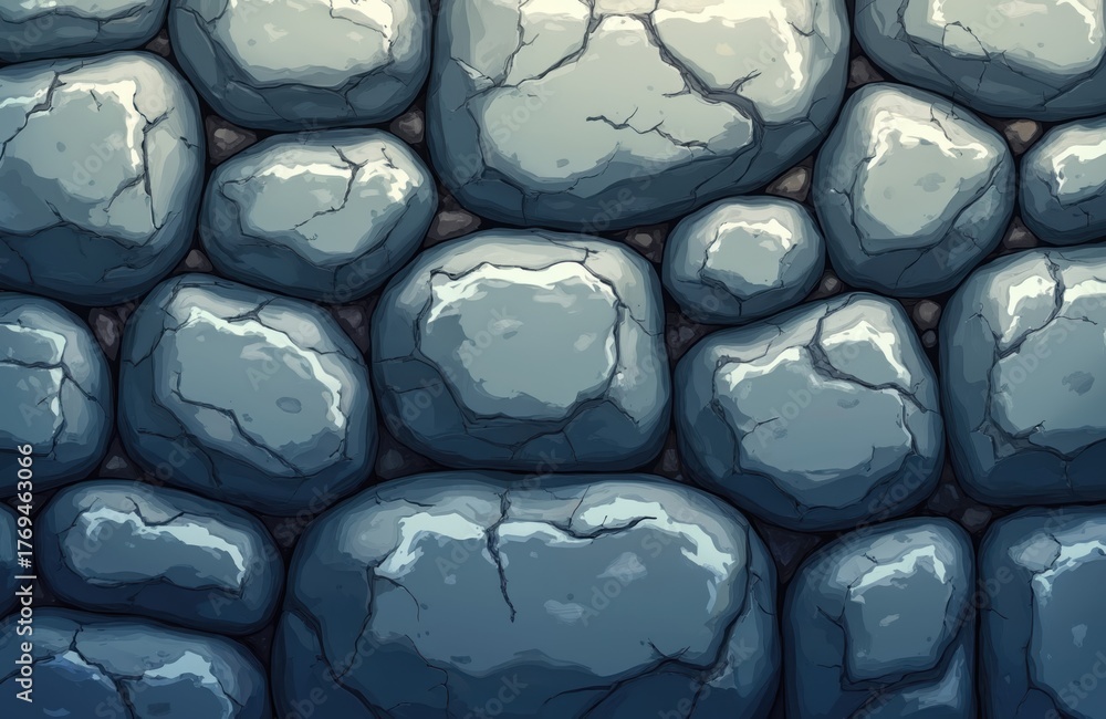 Fototapeta premium Anime stone texture shows cartoon wall. Stylized illustration presents stone background. Rough rock surface looks aged, worn. Hard solid wall is ready for fantasy project or mystical design.