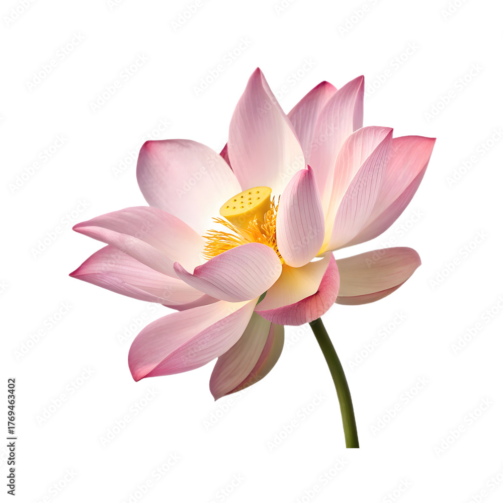 Fototapeta premium Delicate pink lotus flower blooming against 