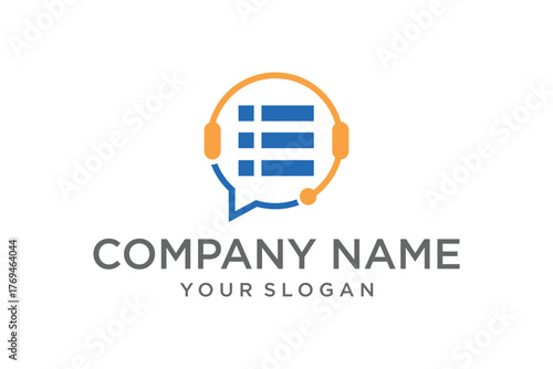 Customer Support Chat Headset Logo with List Icon