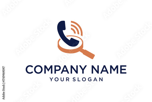 Modern Phone Call and Magnifying Glass Search Logo Icon Design for Communication Services