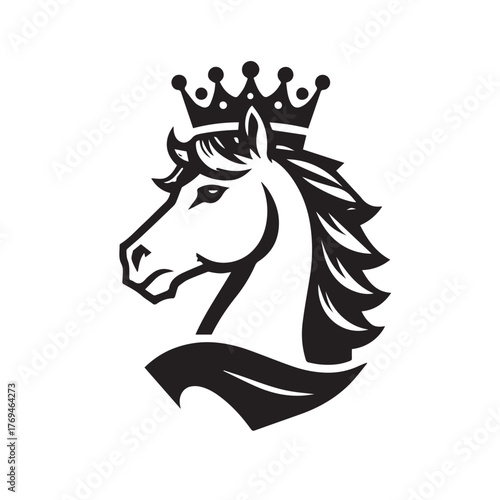 black and white horse wearing crown logo vector