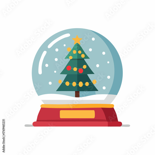 Modern Flat Christmas Snow Globe Vector Illustration