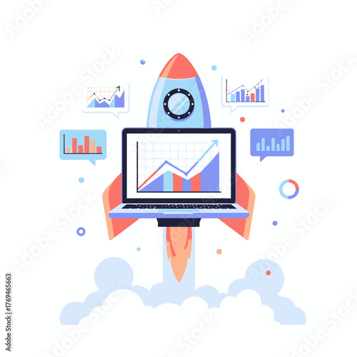 Accelerating business growth and startup success through insightful data analytics, powerful technology, and strategic digital innovation, illustrating rapid market expansion