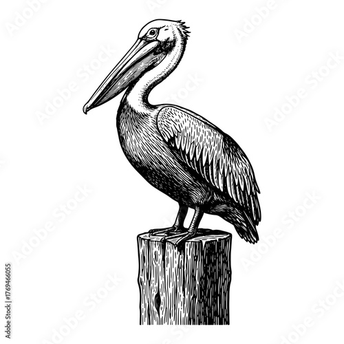 Elegant pelican illustration, timeless nautical design. Perfect for coastal brands, beach-themed projects, or vintage-inspired designs with classic appeal