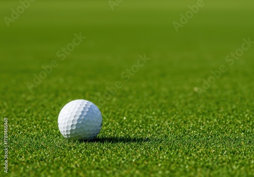 A clean, perfectly white golf ball resting on a bright green fairway ready for the next powerful drive or precision putt toward the hole ,closeup ,leisure ,pristine