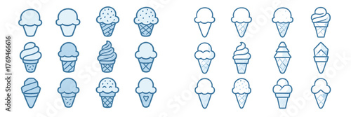 Various ice cream cone designs showcasing different styles and flavors in a playful pattern suitable for kids and desserts