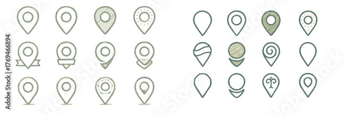 Collection of different styled location pins showcasing various designs and shapes ideal for map applications and navigation tools