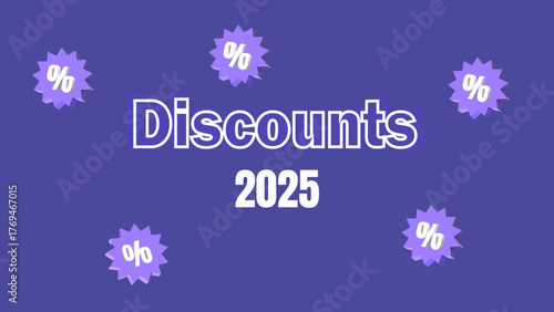 Discounts 2025 Sale Banner with Golden Confetti on Blue Background