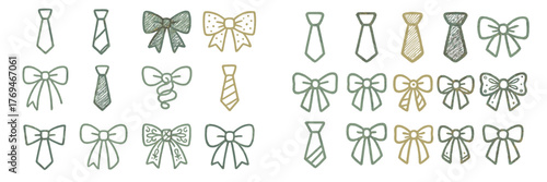 Various sketched bowties and ribbons displayed in a creative arrangement showcasing different styles and designs