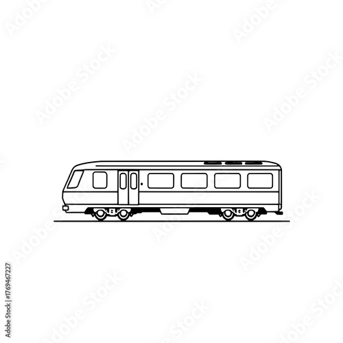 Minimalist Black Outline Icon of Modern Subway Train Car in Side Profile. Flat Vector Graphic on White Background for Public Transport and Urban Commute.