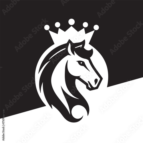 black and white horse wearing crown logo vector