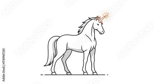 Elegant mythical unicorn creature with a glowing magical horn illustration.