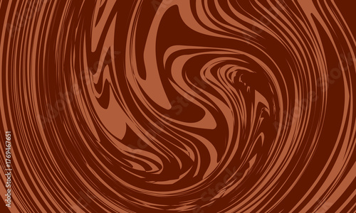 Retro coffee color background. Milk chocolate liquid dessert texture. Wavy swirl candy pattern for poster, cover, banner, pamphlet. Vintage brown trippy hippie wallpaper in 60s or 70s style. Vector