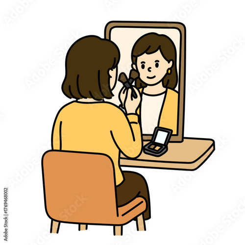 身支度をする女性の後ろ姿のイラスト