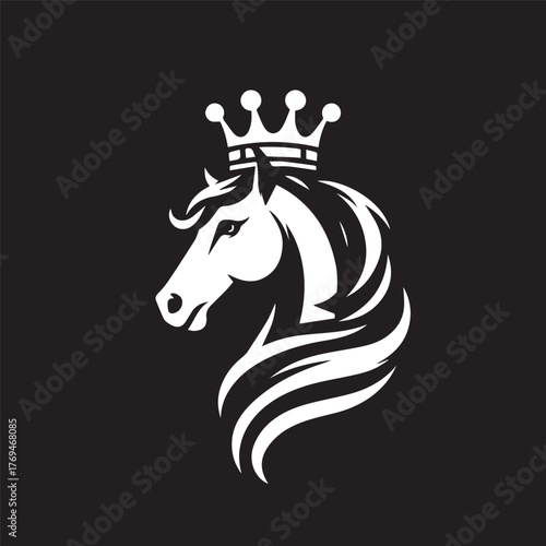 black and white horse wearing crown logo vector