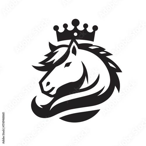 black and white horse wearing crown logo vector
