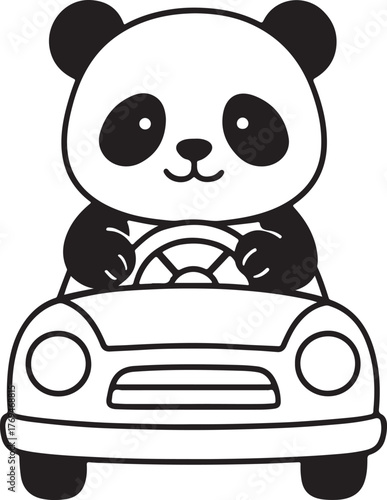 Baby giant panda driving a car silhouette vector illustration