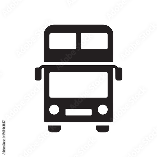 Simple black silhouette of a double decker bus front view icon