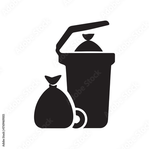 Garbage Bin with Trash Bags Icon Representing Waste Management Recycling Clean Environment and Sanitation Concept