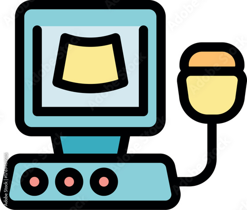 Ultrasound machine displaying fetus image on screen, used for prenatal diagnosis during pregnancy