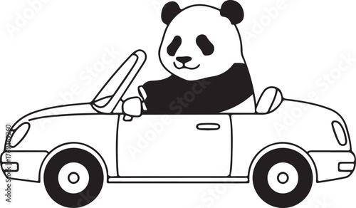 Baby giant panda driving a car silhouette vector illustration