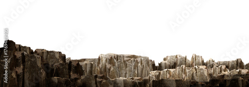 reeds in the wind/Rocky mountain cliff with brown stone formations isolated on white background, showing natural texture and geological details