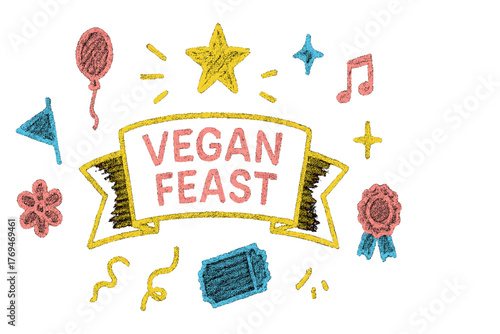 Vegan feast celebration with colorful decorations and festive elements capturing the joy of plant-based eating and community spirit