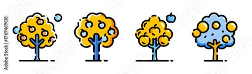Vector illustration fruit trees apples oranges scalable icons for design projects eps graphics
