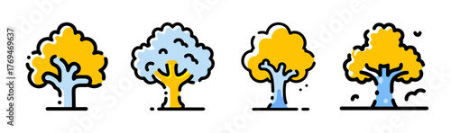 Vector oak tree silhouettes illustration scalable art graphic icon foliage nature landscape forest design element