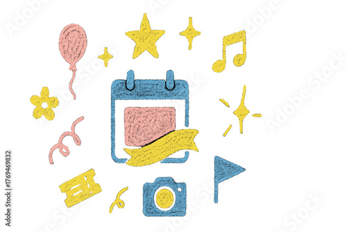 Colorful icons representing celebration events, highlighting planning, creativity, and fun activities for all ages