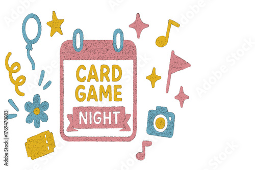 Fun card game night poster featuring colorful graphics and playful icons for a vibrant gathering