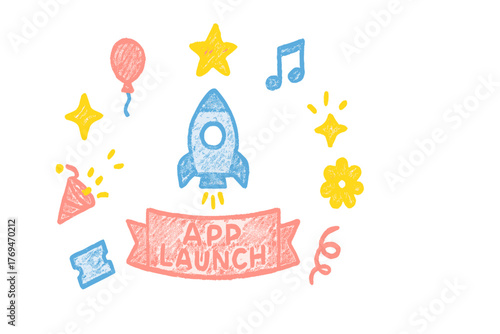 Exciting app launch celebration with colorful decorations and festive elements