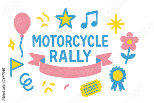 Exciting motorcycle rally celebration with vibrant decorations and fun elements
