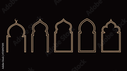 Elegant Islamic arch shapes for Ramadan and Eid Mubarak designs, perfect for creating invitations, greeting cards, or website elements with a modern minimalist style