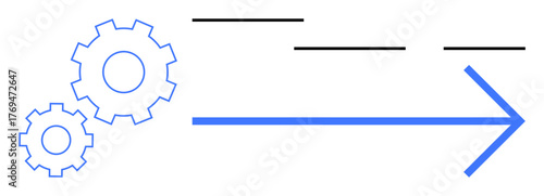 Gear wheels interlocking on the left with a bold arrow pointing right, symbolizing motion, progress, and efficiency. Ideal for innovation, speed, teamwork, strategy, automation growth productivity