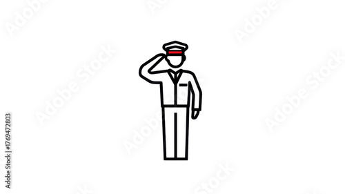 Minimal Soldier Saluting Outline Icon on White Background