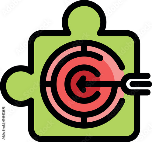 Puzzle piece showing target with fork as arrow hitting the bullseye, representing healthy eating habits and achieving dietary goals