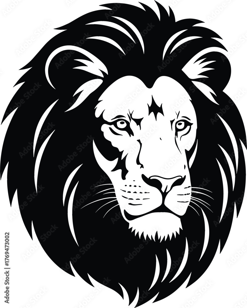 Fototapeta premium Vector Artwork of a Majestic Lion – Strong Wildlife Silhouette Isolated on White Background