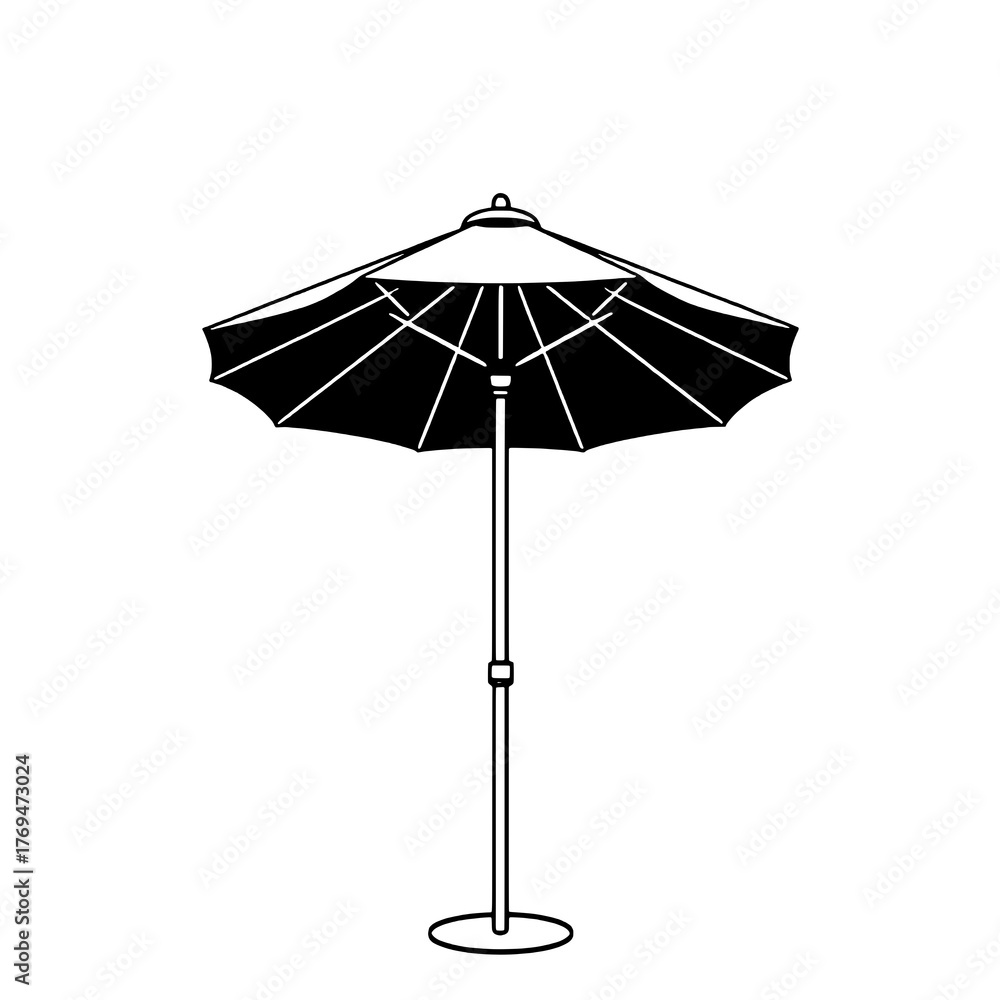 Obraz premium Minimalist Black and White Patio Umbrella Icon with Solid Canopy and Outlined Structure