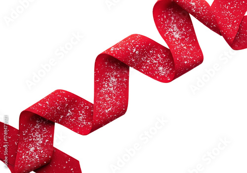 Glittery Red Ribbon in Wavy Pattern on White Background