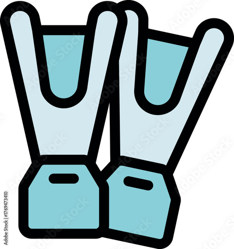 Cartoon style icon of diving fins, essential equipment for scuba diving and snorkeling, enhancing underwater propulsion and maneuverability